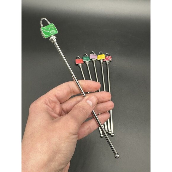 Miche Purse Swizzle Sticks Drink Stirrer Metal Enamel Rainbow Cocktail Bar Promo - Picture 3 of 5